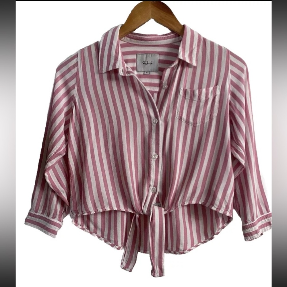 RAILS Valerie Garnet White SHIRT Girls Size 12 Long Sleeve Button Down Tie Top